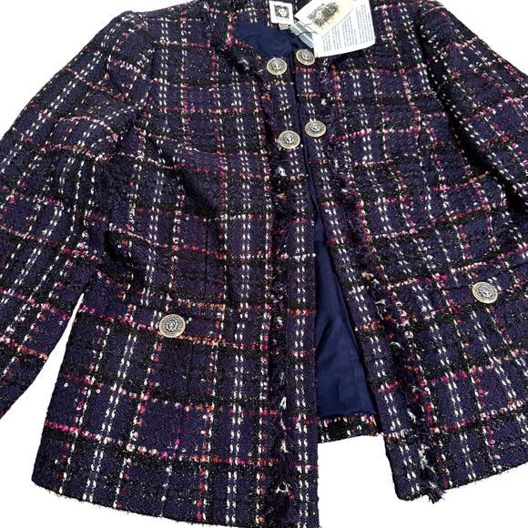 Anne Klein Tweed Kissing Front Jacket with Fringe Royal Purple - Size 6 - $189 - Picture 7 of 10